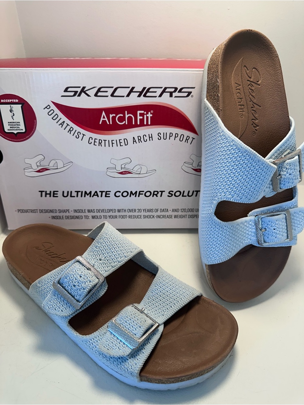 SKECHERS Arch Fit Granola Mellow Skies Light Blue Sandal Slides Women’s Size 7